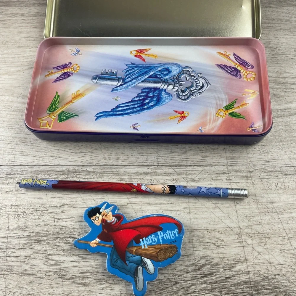 2000 Harry Potter Sorcerers Stone Pencil Case Metal Lift Out Tray w/ Supplies